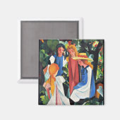 Kleurrijk schilderij van August Macke, Vier Meisje Magneet (Voorkant / Achterkant)