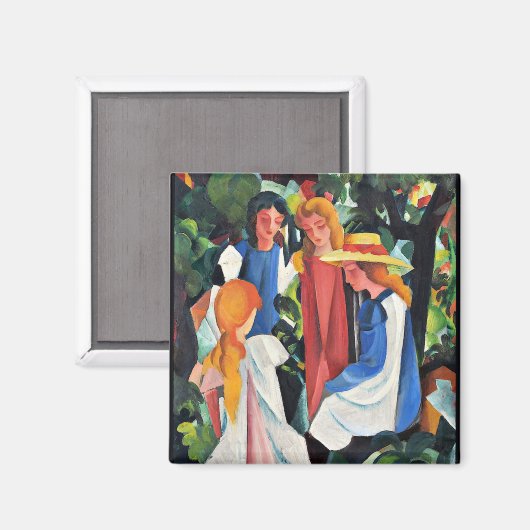 Kleurrijk schilderij van August Macke, Vier Meisje Magneet (Voorkant / Achterkant)