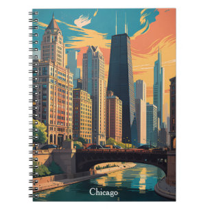 Kleurrijk schilderij van de skyline van Chicago Il Notitieboek