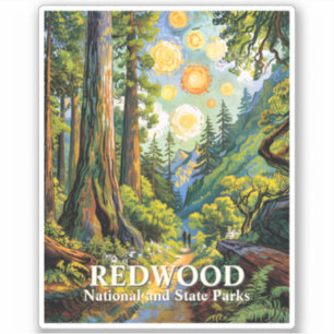 Kleurrijk Schilderij van Redwood Mountain Bos Wand Sticker