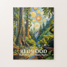 Kleurrijk schilderij van Redwood Mountain Forest W