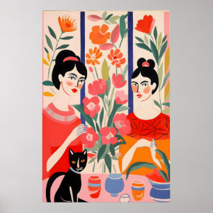 Kleurrijk Schilderij van Twee Dames die Thee Drink Poster
