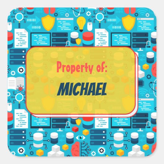 Kleurrijk school wetenschappelijk patroon geperson vierkante sticker (Voorkant)