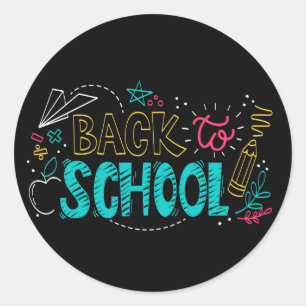Kleurrijk schoolbord terug naar school handgeteken ronde sticker