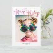 Kleurrijk Schrift Gelukkig Feest | Vakantiefoto Feestdagenkaart (Staand voorkant)