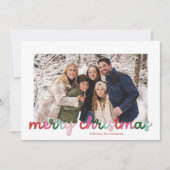 Kleurrijk script Twee foto Vrolijk kerstfeest Feestdagenkaart (Voorkant)