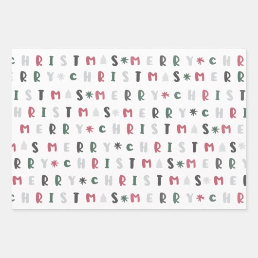 kleurrijk script vrolijk kerstfeest inpakpapier vel (Voorkant 3)