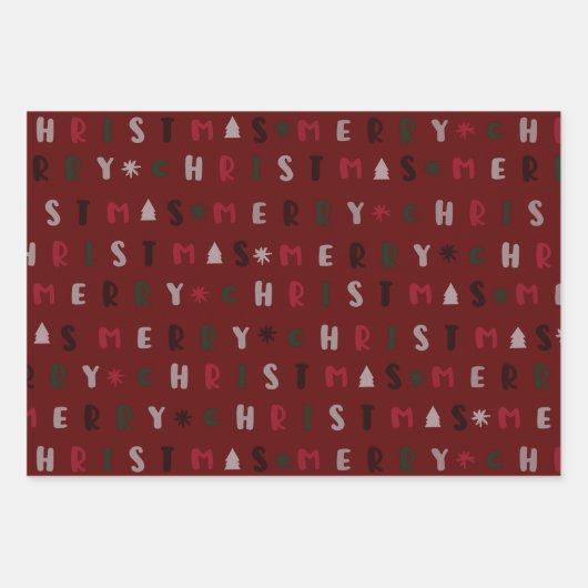 kleurrijk script vrolijk kerstfeest inpakpapier vel (Voorkant 2)