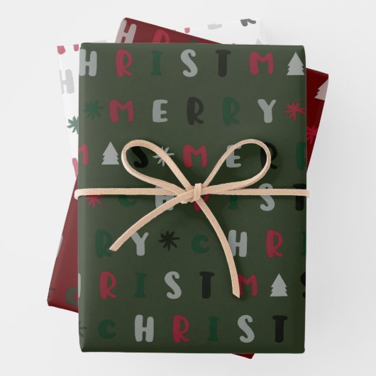 kleurrijk script vrolijk kerstfeest inpakpapier vel (In situ)