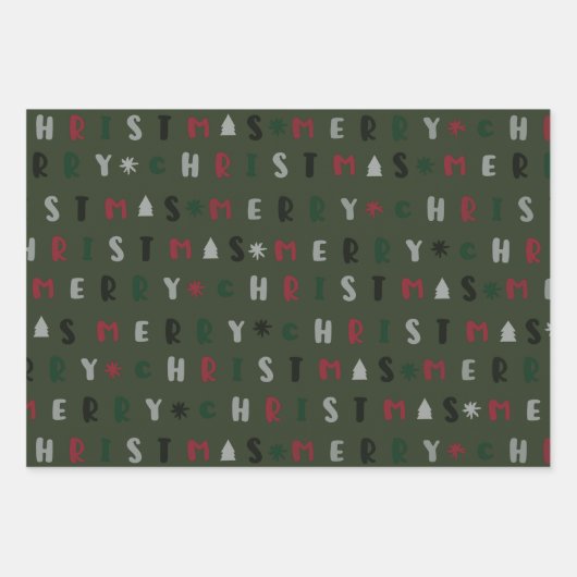 kleurrijk script vrolijk kerstfeest inpakpapier vel (Voorkant)