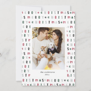 Kleurrijk script Vrolijk kerstfotokaart Feestdagenkaart