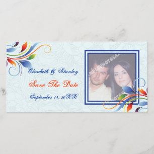 Kleurrijk scrollblad bleek blauw Save the Date