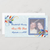 Kleurrijk scrollblad bleek blauw Save the Date (Voorkant / Achterkant)