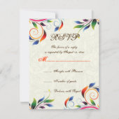 Kleurrijk scrollblad op ecru bruiloft RSVP-kaart RSVP Kaartje (Voorkant)