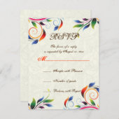 Kleurrijk scrollblad op ecru bruiloft RSVP-kaart RSVP Kaartje (Voorkant / Achterkant)