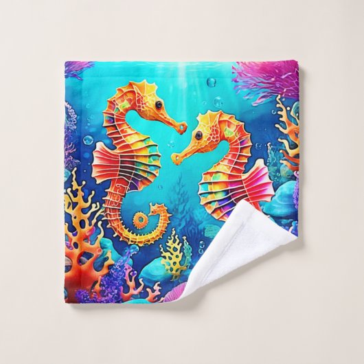 Kleurrijk Seahorse Pair Design Bad Handdoek (Wasdoekje)