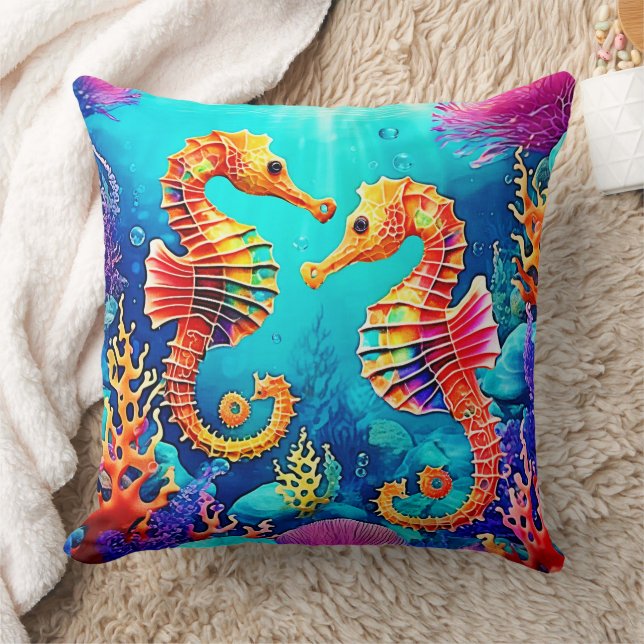 Kleurrijk Seahorse Pair Design Kussen (Deken)