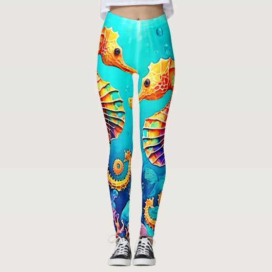 Kleurrijk Seahorse Pair Design Leggings (Voorkant)