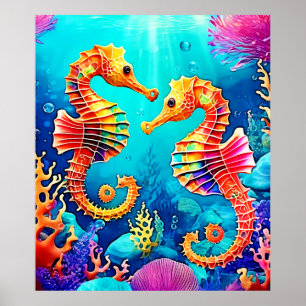 Kleurrijk Seahorse Pair Design Poster