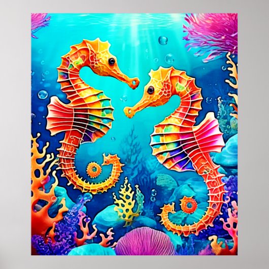 Kleurrijk Seahorse Pair Design Poster (Voorkant)