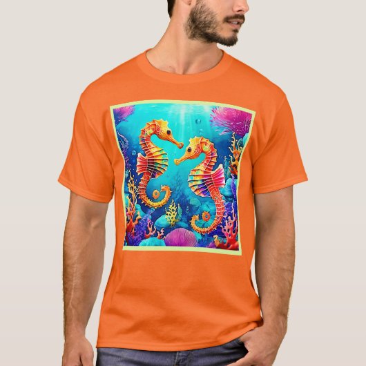 Kleurrijk Seahorse Pair Design T-shirt (Voorkant)