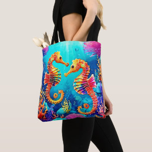 Kleurrijk Seahorse Pair Design Tote Bag