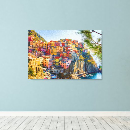 Kleurrijk Seaside Village Liguria Italië Canvas Afdruk (Insitu (Houten vloer))