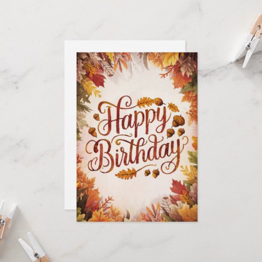 Kleurrijk Seizoen Herfst Herfst Happy Birthday Kaart (Voorkant / Achterkant in situ)