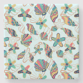 Kleurrijk seizoenspatroon stenen onderzetter