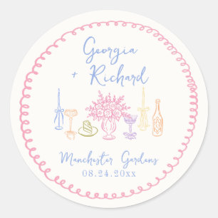 Kleurrijk & Sfeervol Handgetekend Huwelijk Ronde Sticker