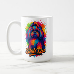 Kleurrijk Shih Tzu Pop Art Design – Levendig Neon Koffiemok
