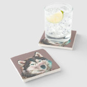 Kleurrijk Siberisch Husky Marmer Onderzetter (Zijkant)