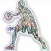 Kleurrijk silhouet van basketbalspeler sticker (Voorkant)