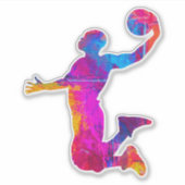 Kleurrijk silhouet van basketbalspeler sticker (Voorkant)