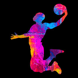 Kleurrijk silhouet van basketbalspeler sticker