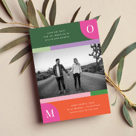 Kleurrijk Sinaasappel en Roze Bold Bright Save The Date