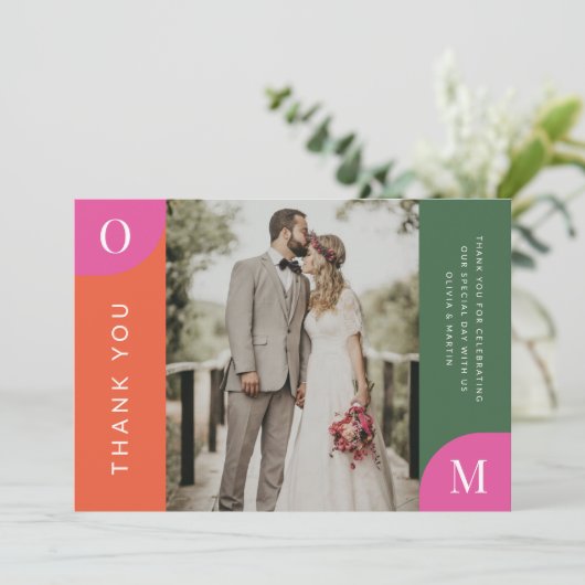 Kleurrijk Sinaasappel en Roze Vette Heldere Fotobr Bedankkaart (Staand voorkant)