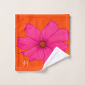 Kleurrijk Sinaasappel Roze Bloemen Modern Monogram Bad Handdoek (Wasdoekje)