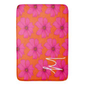 Kleurrijk Sinaasappel Roze Bloemen Modern Monogram Badmat (Voorkant Verticaal)