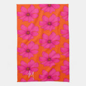 Kleurrijk Sinaasappel Roze Bloemen Modern Monogram Theedoek (Verticaal)