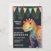 Kleurrijk Sinaasappel Zwart Dino Banner Verjaardag Kaart (Voorkant)