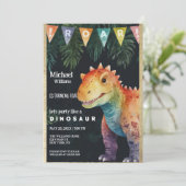 Kleurrijk Sinaasappel Zwart Dino Banner Verjaardag Kaart (Staand voorkant)