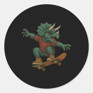 Kleurrijk Skateboardende Triceratops Dinosaurusont Ronde Sticker