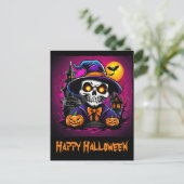Kleurrijk Skelet Halloween Cartoon Pompoen Briefkaart (Staand voorkant)