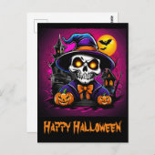 Kleurrijk Skelet Halloween Cartoon Pompoen Briefkaart (Voorkant / Achterkant)