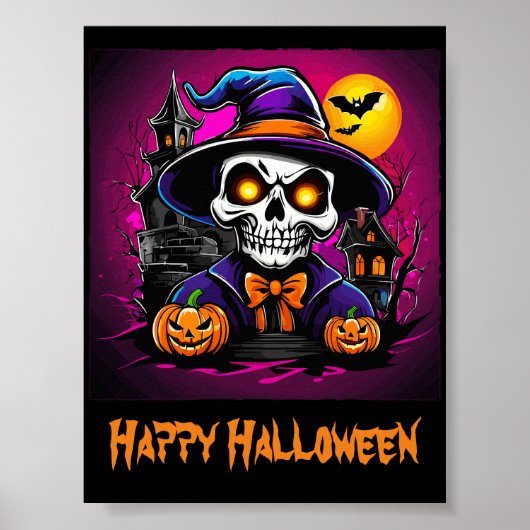 Kleurrijk Skelet Halloween Cartoon Pompoen Poster (Voorkant)