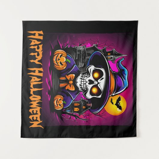 Kleurrijk Skelet Halloween Cartoon Pompoen Wandkleed (Voorkant (horizontaal))