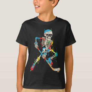 Kleurrijk Skelet Hockey IJsdruppel Speler  T-shirt