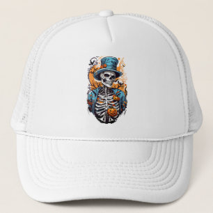 Kleurrijk skelet met halloween pompoen trucker pet