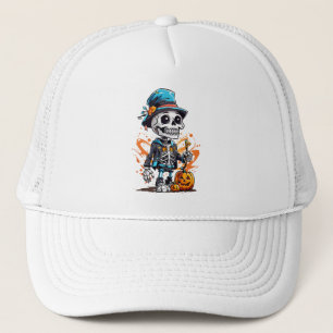 Kleurrijk skelet met halloween pompoen trucker pet
